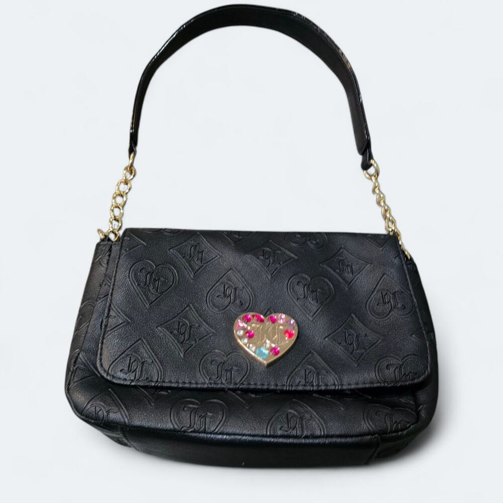 Juicy Couture Black Shoulder Bag with Gold Chain and Heart Charm